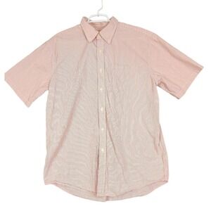 L.L.Bean‎ Mens Striped Button Down Short Sleeve Shirt Casual Red White Large